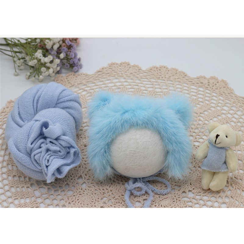 New Children's Costumes Newborn Photography Props Baby Rabbit Fur Hats Wrapped Cloth