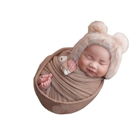 New Children's Costumes Newborn Photography Props Baby Rabbit Fur Hats Wrapped Cloth