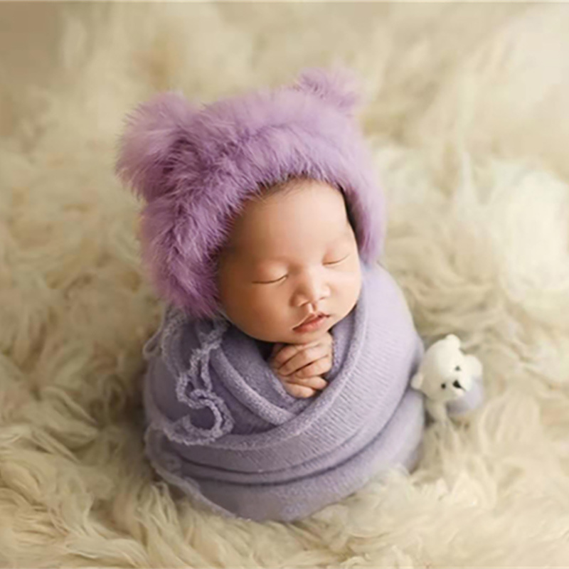 New Children's Costumes Newborn Photography Props Baby Rabbit Fur Hats Wrapped Cloth