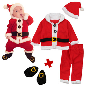 Long sleeve Santa Claus dress up four pieces  Christmas Clothes For Kids Baby Christmas Clothes