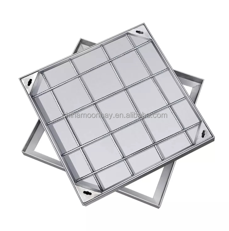 Lockable invisible aluminium manhole rectangle well manhole cover for roads