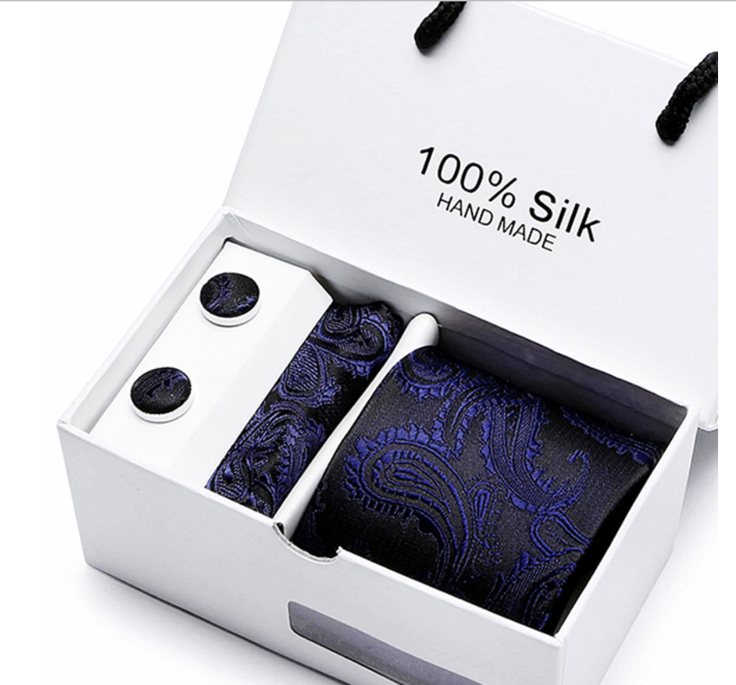 SB01 wholesale Silk Tie and Handkerchief Skinny Tie Men Neck Tie Set with Gift Box