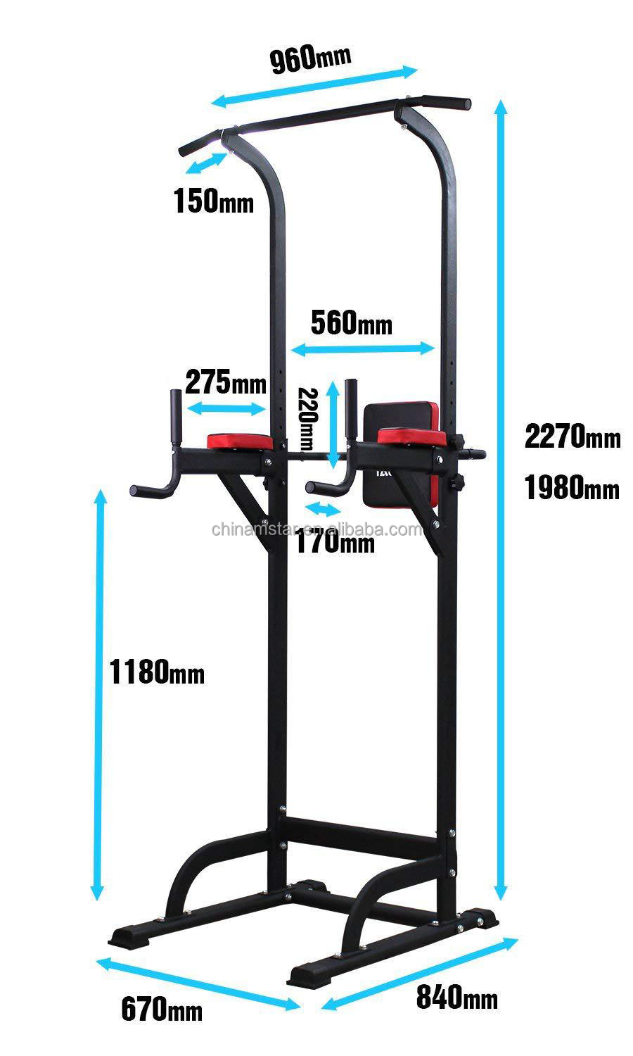 Home Gym Equipment Free Standing Dip Station Pull-up Bar Power Tower Multi Station Fitness Strength Training