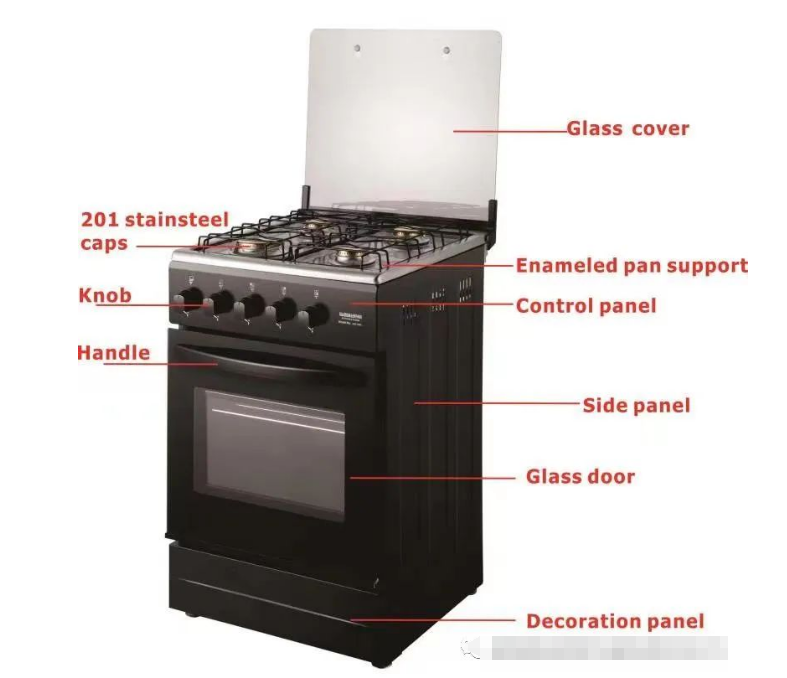 OEM Best Freestanding 4 burner stove gas cooking range cooker with pizza oven and grill for backery