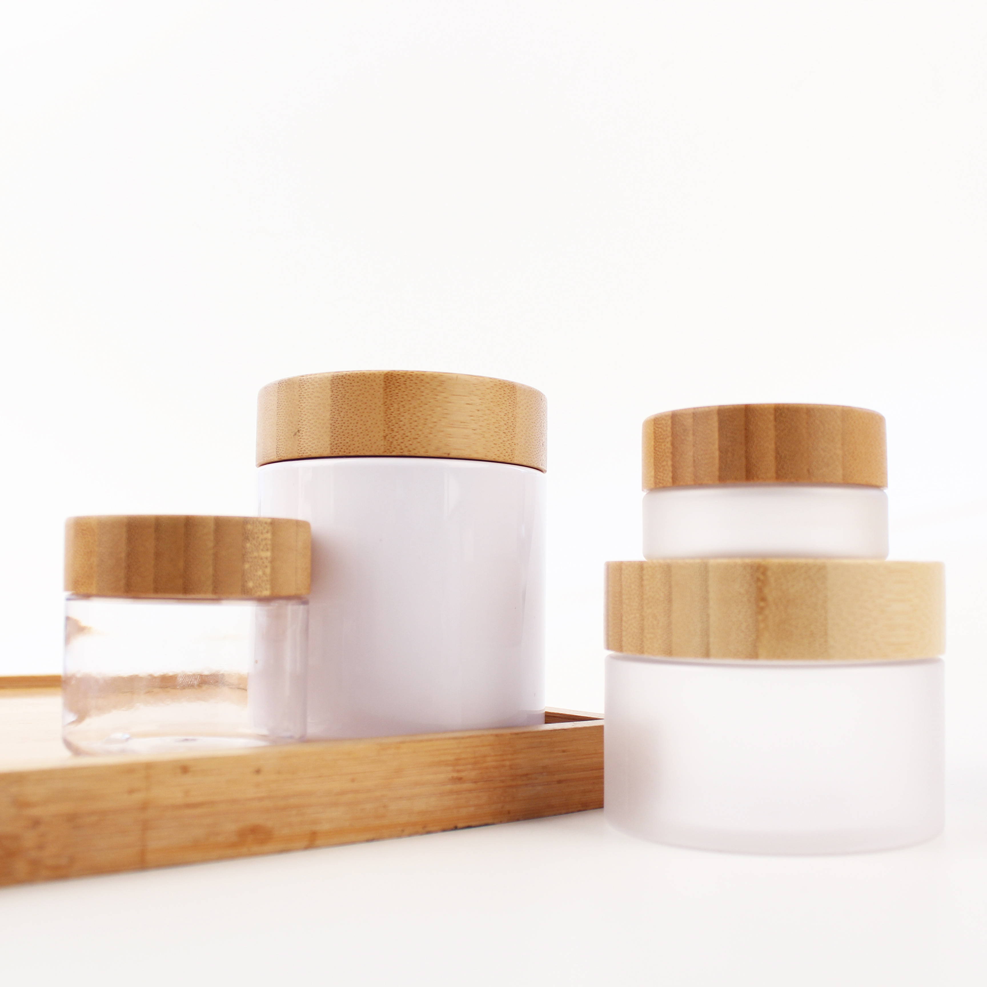 1oz 2oz 5oz 8oz 16oz Bamboo Cosmetic packaging frosted plastic cream jar with bamboo lid PJB-7Z