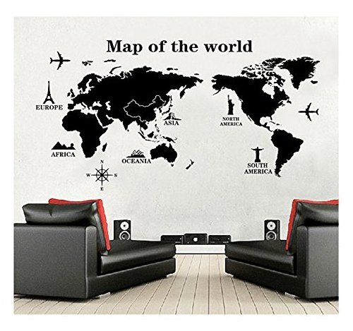 World Map Home Kids' Room Decor Removable World Map Wall Sticker,Self Adhesive Blackboard Sticker