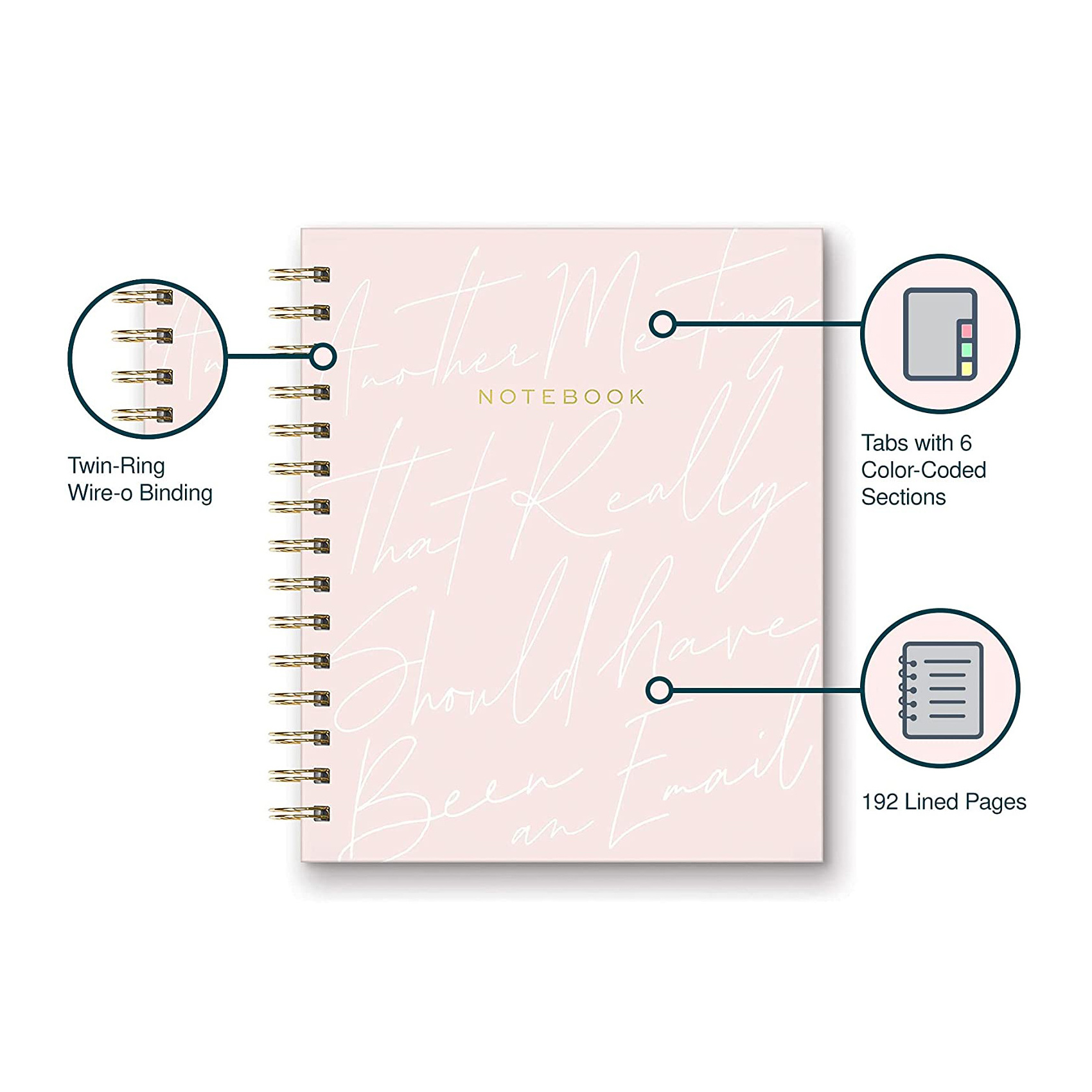 Decorative Cover Coded Sections Tabbed College Ruled Spiral Binding Notebook Tabs Double Sided Storage Pocket Journals Notebook