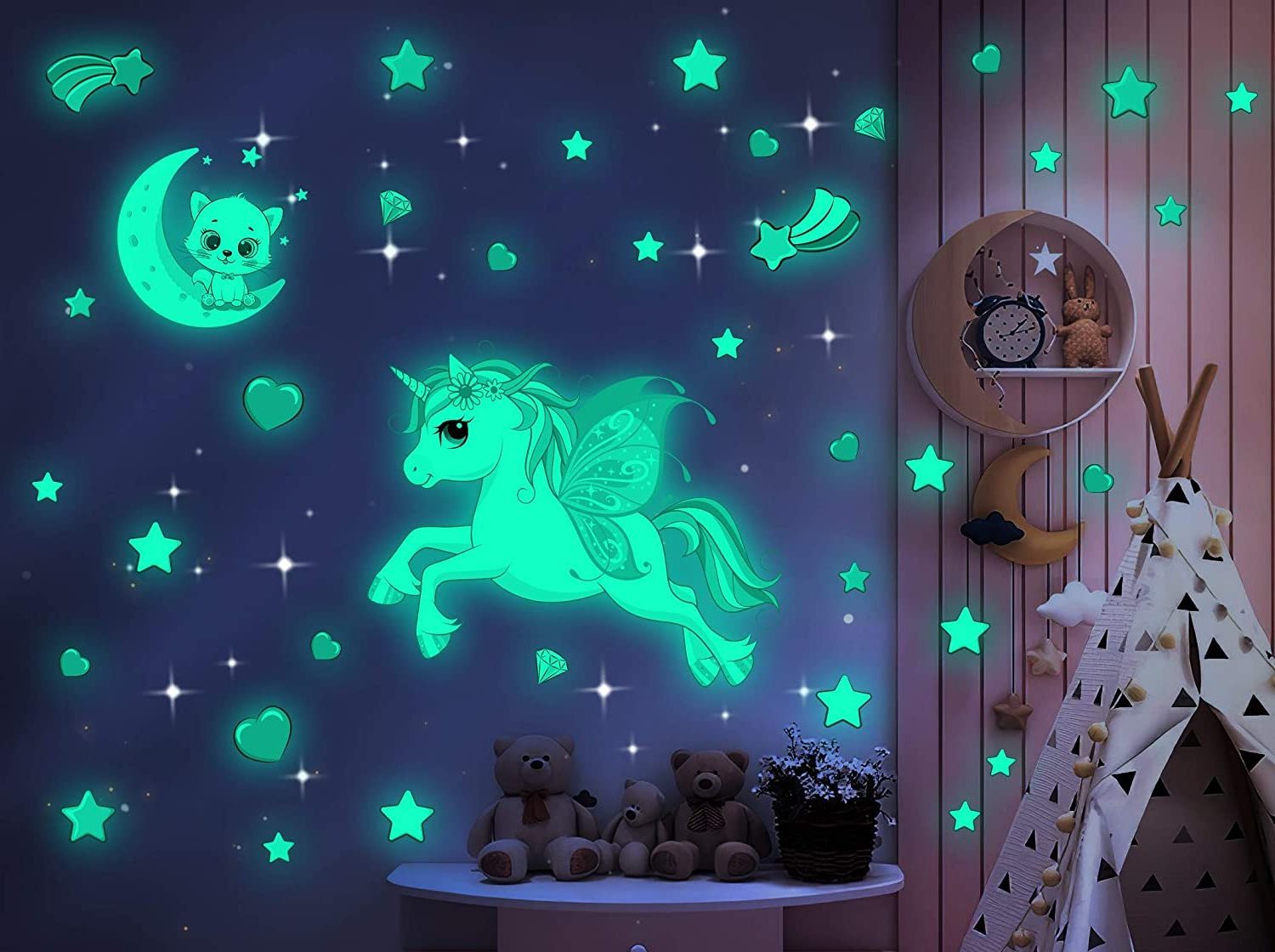 Custom 3D Luminous Wall Sticker Removable Self-Adhesive Glow in The Dark Sticker Cartoon Princess Stickers for Kids Room