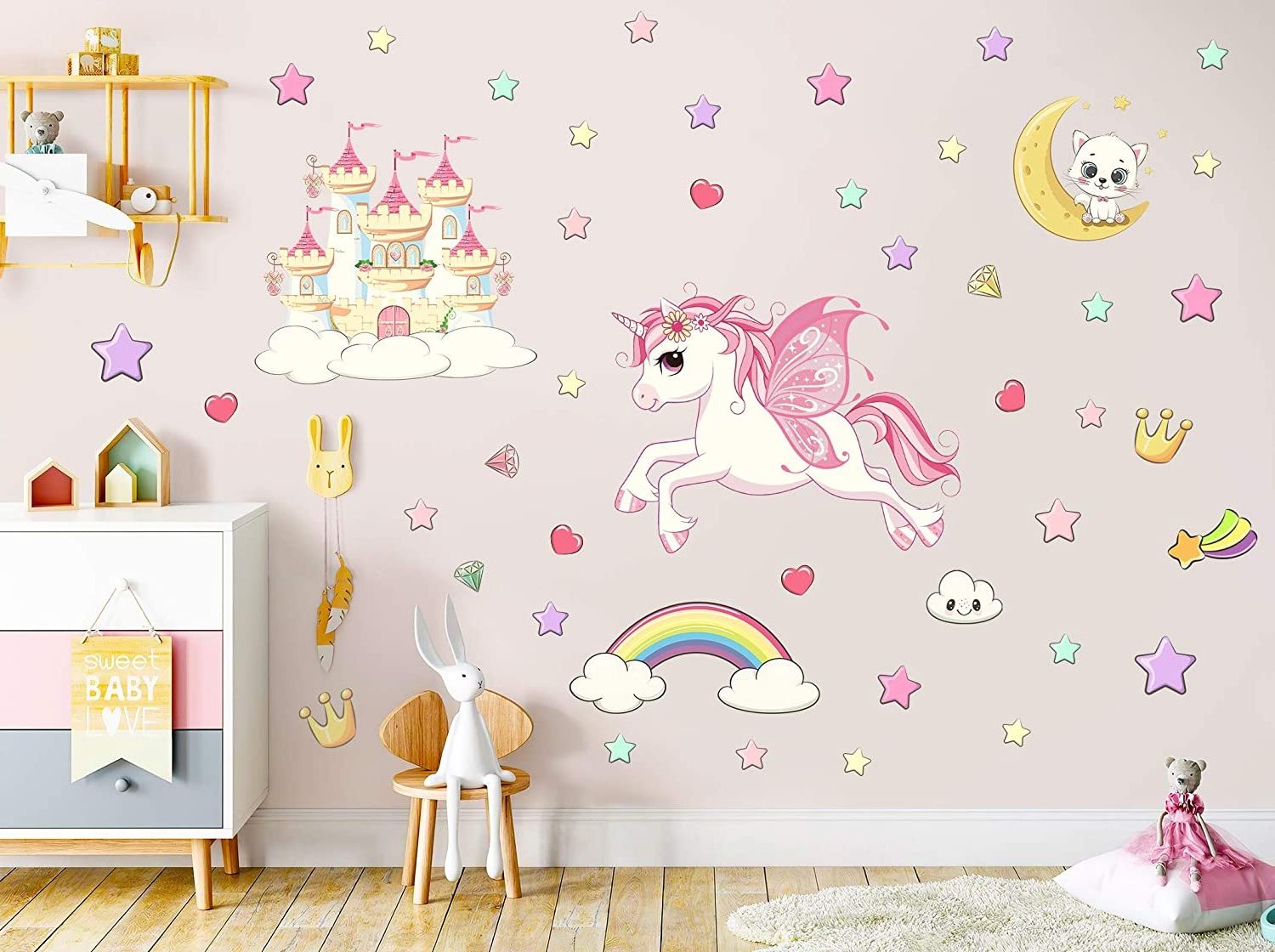 Custom 3D Luminous Wall Sticker Removable Self-Adhesive Glow in The Dark Sticker Cartoon Princess Stickers for Kids Room