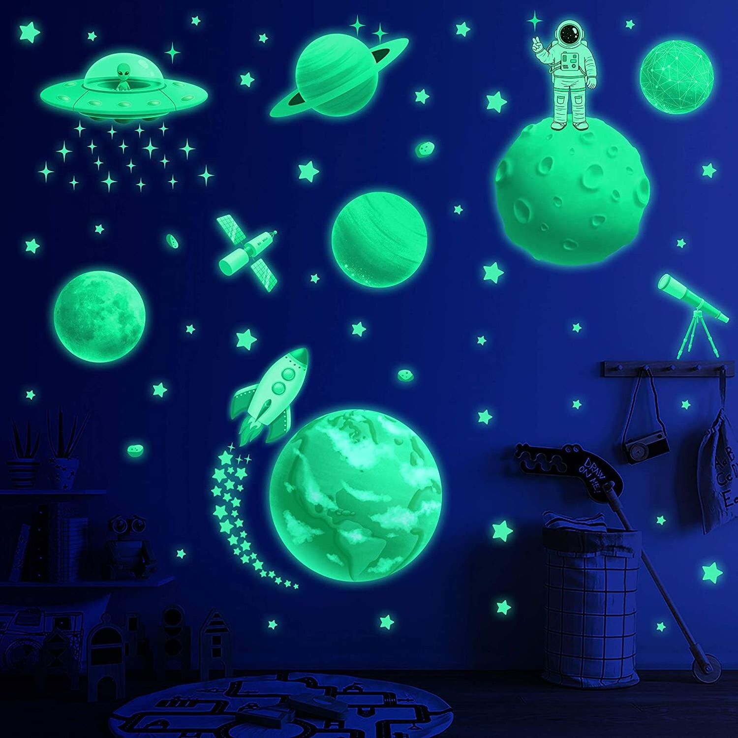 Myway 3D Stars Glow In The Dark Vinyl Wall Stickers For Kids Room Decoration Wall Stickers Modern 3D For Ceiling