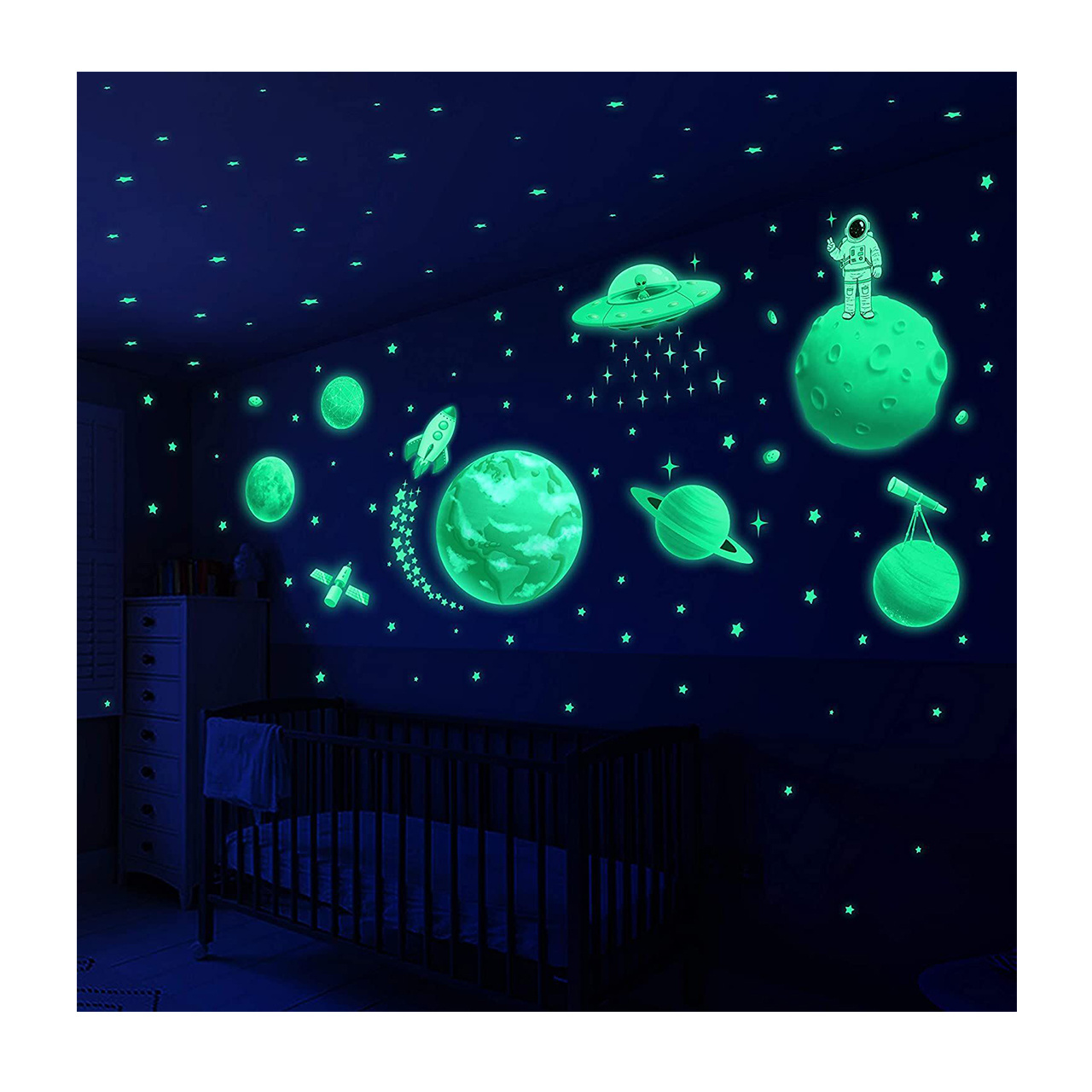 Myway 3D Stars Glow In The Dark Vinyl Wall Stickers For Kids Room Decoration Wall Stickers Modern 3D For Ceiling