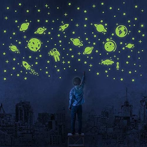 Glow in The Dark Moon and Stars Glowing Stars Stickers for Ceiling Wall Decals Solar System Space Galaxy Planets Wall Stickers