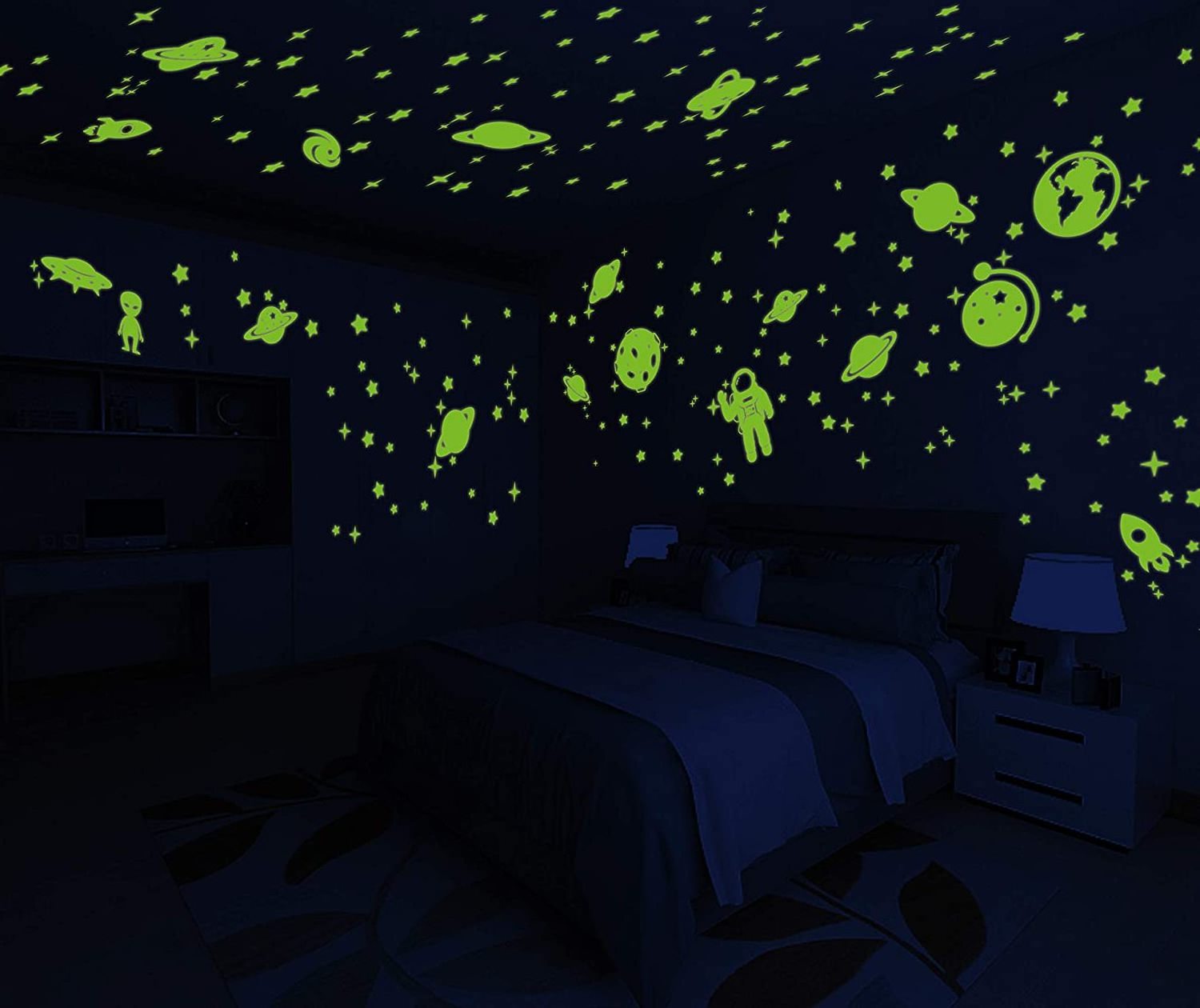 Glow in The Dark Moon and Stars Glowing Stars Stickers for Ceiling Wall ...
