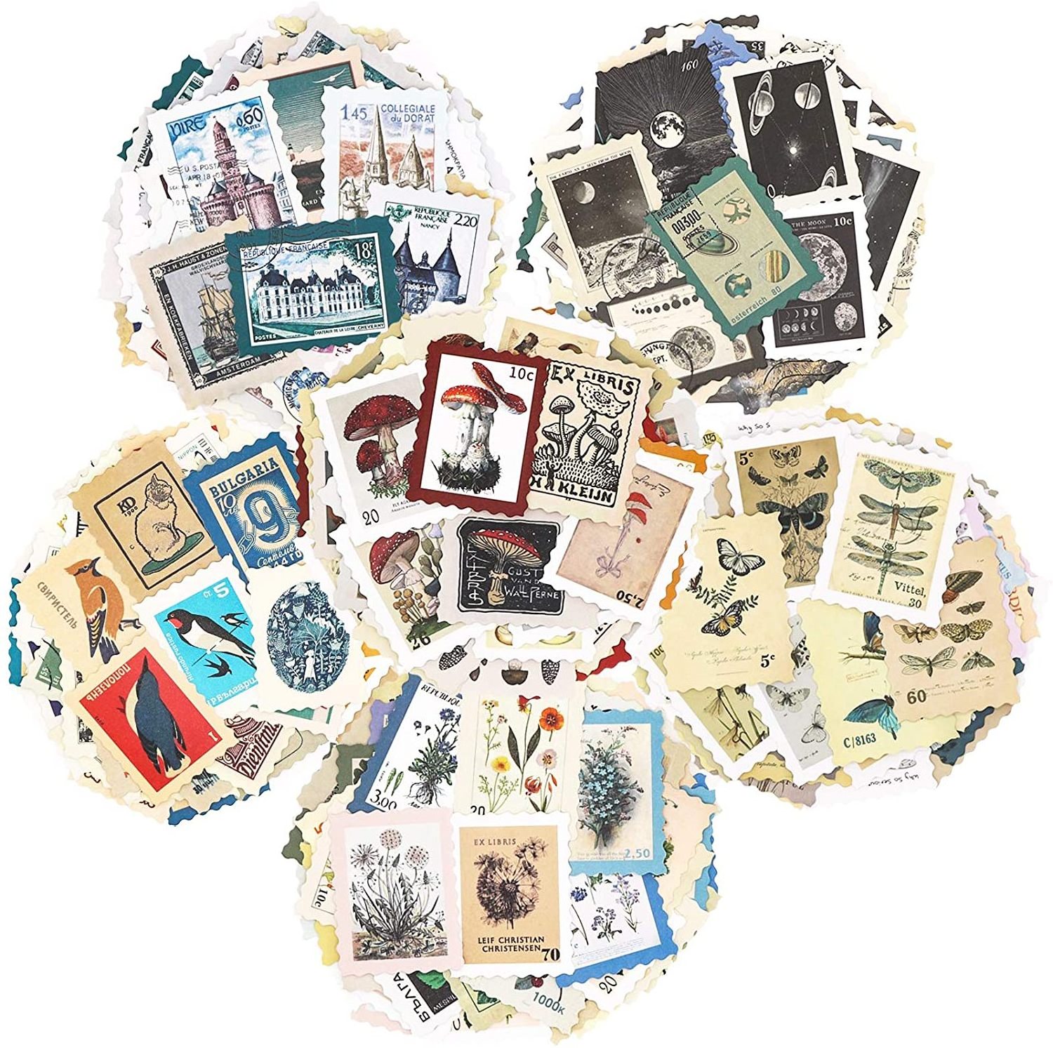 Custom Vintage Postage Stamp Stickers Set Botanical Deco Sticker for Bullet Journal Scrapbooking