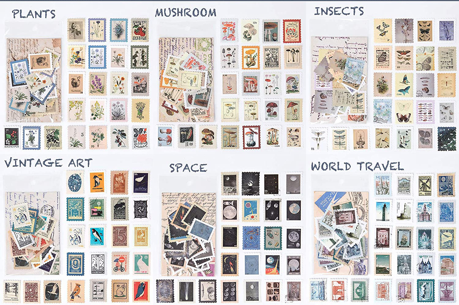 Custom Vintage Postage Stamp Stickers Set Botanical Deco Sticker for Bullet Journal Scrapbooking