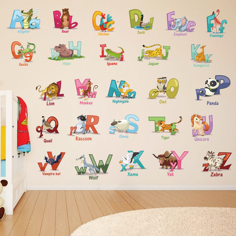 26 ABC Alphabet Animals Decorative Nursery Wall Stickers Custom for Baby Room Education