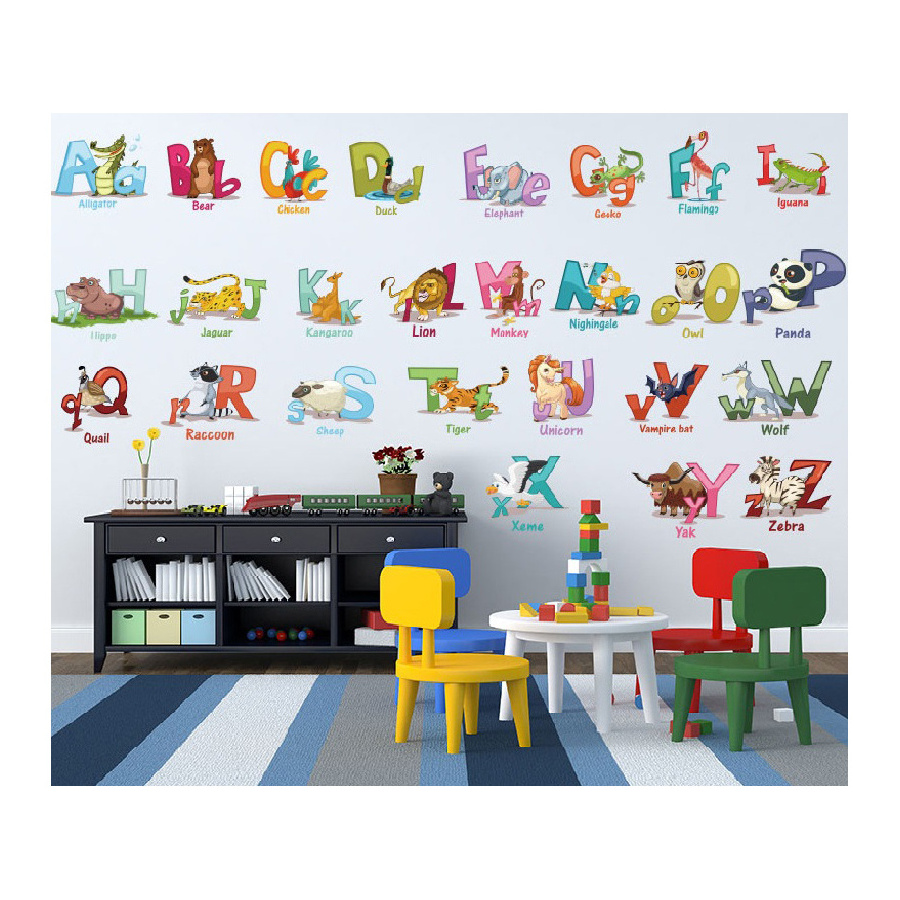 26 ABC Alphabet Animals Decorative Nursery Wall Stickers Custom for Baby Room Education