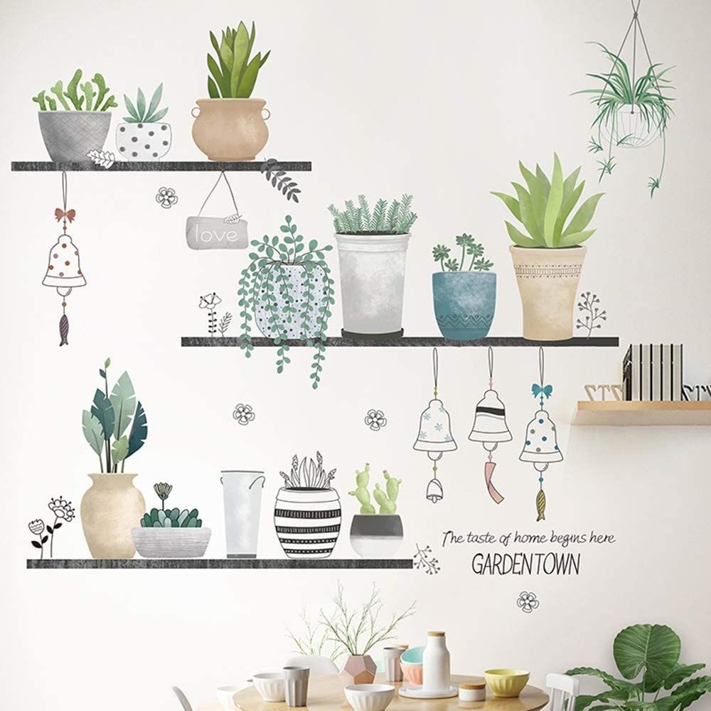 Green Pot Plants Vinyl Wall Stickers Leaves Decal Custom Removable Waterproof 90*180 cm Home Decoration