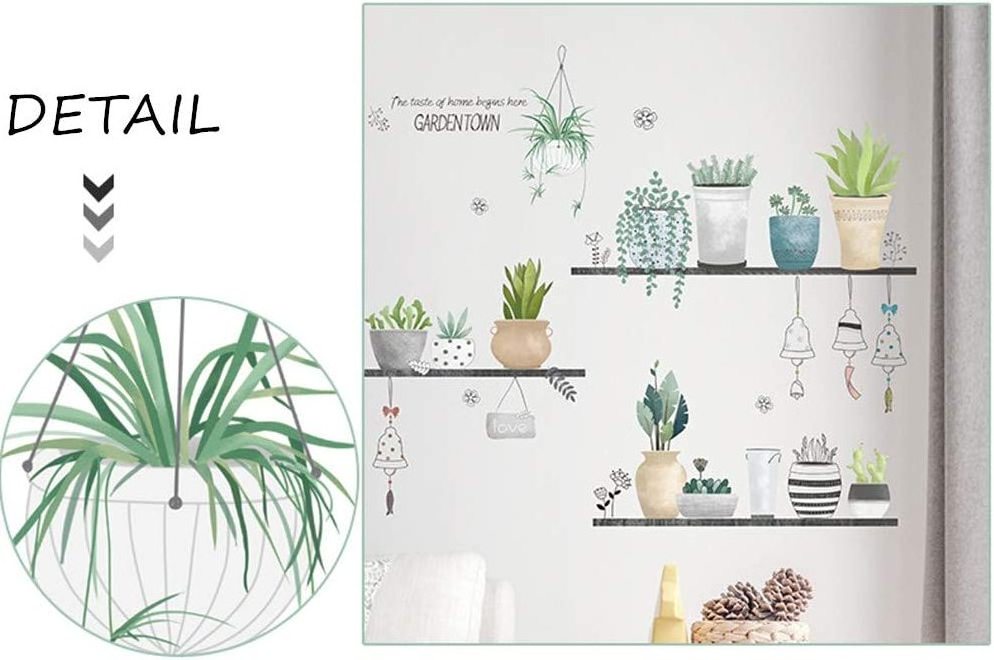 Green Pot Plants Vinyl Wall Stickers Leaves Decal Custom Removable Waterproof 90*180 cm Home Decoration