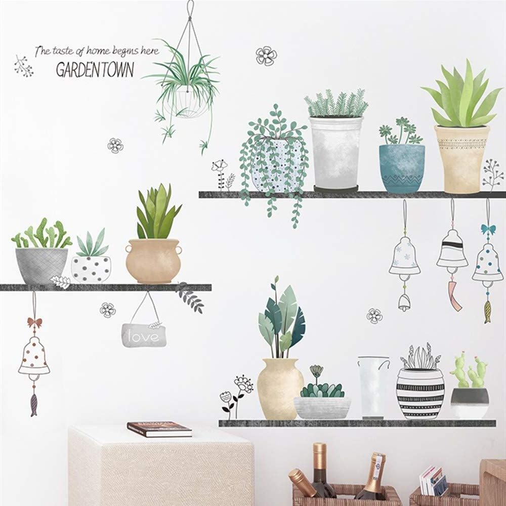 Green Pot Plants Vinyl Wall Stickers Leaves Decal Custom Removable Waterproof 90*180 cm Home Decoration