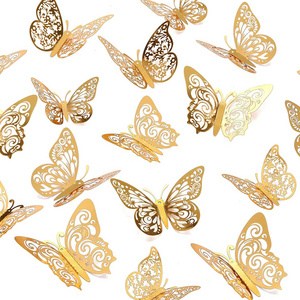 72Pcs Vivid Gold Custom Butterfly 3D Wall Stickers Home Decor for Kids Baby Bedroom Bathroom Living Room Birthday Decoration