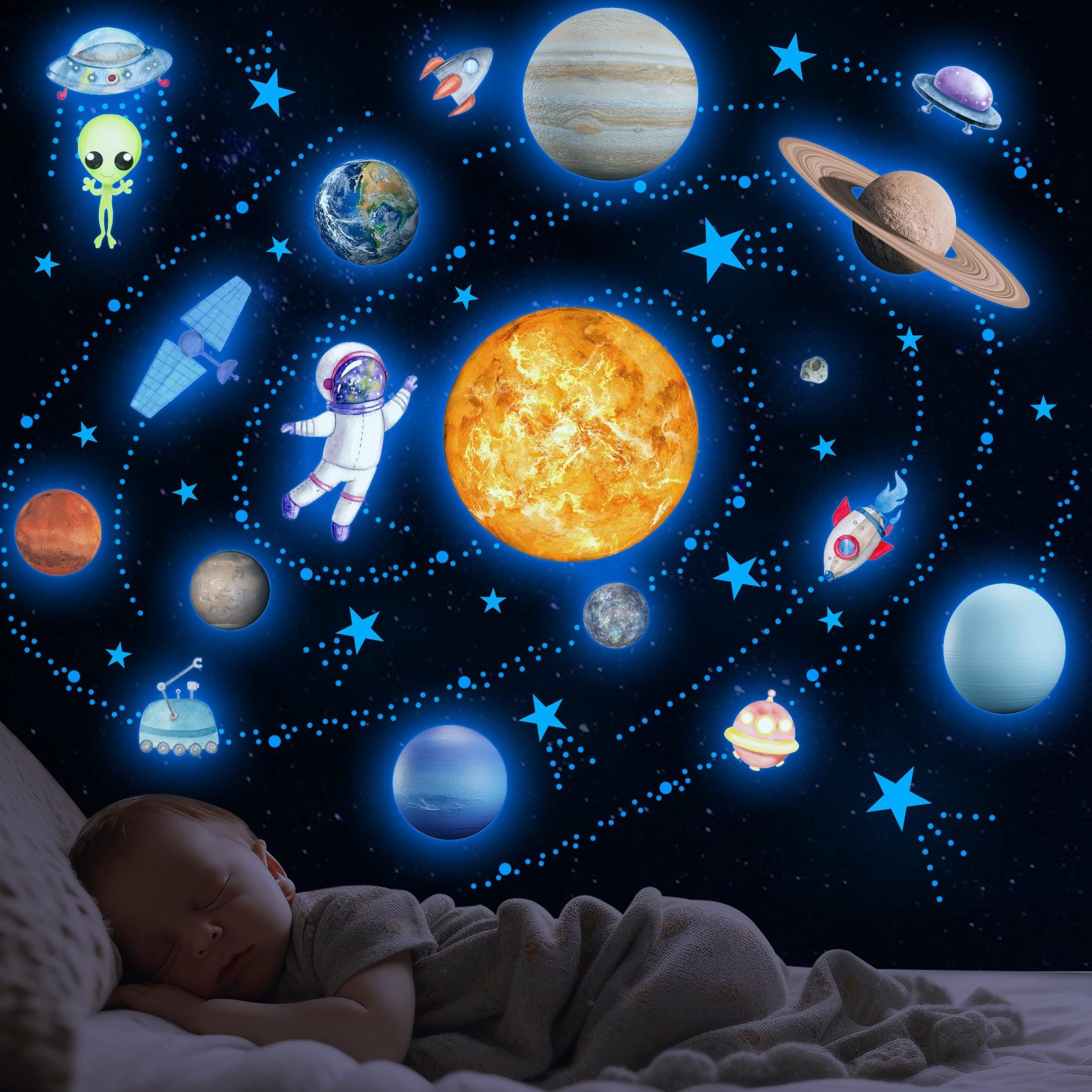 Myway Glow in The Dark Stars Solar System Wall Stickers and Planets  Decoration for Kids Room Home Glow  Luminous Stickers