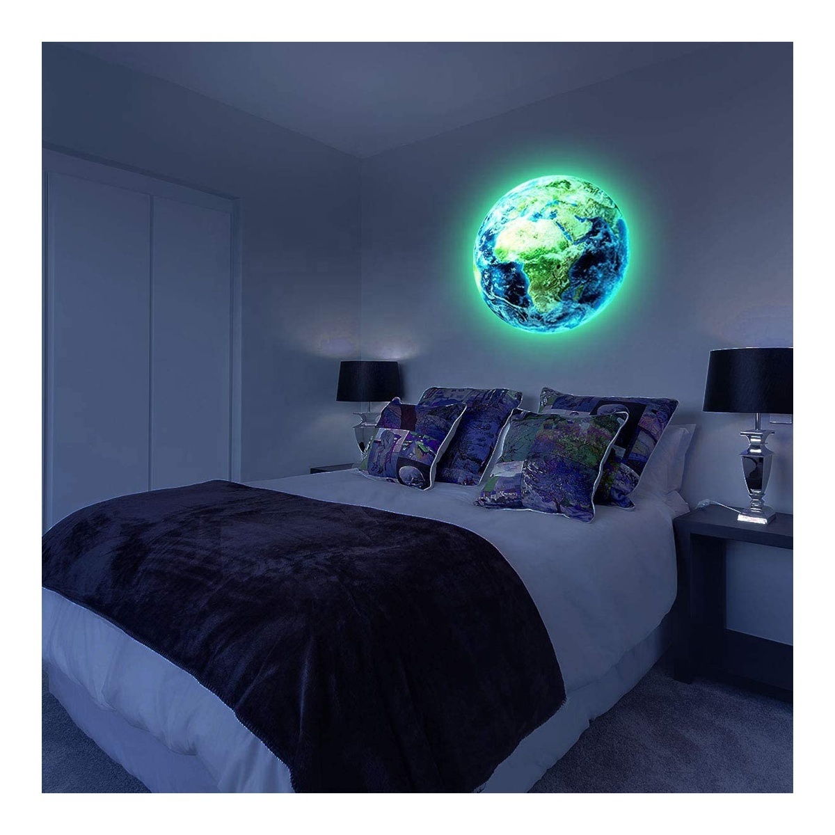 Myway Luminous Earth 3D Wall Stickers Glow in the Dark PVC Material Removable Adhesive Decals for Kids Room Decor