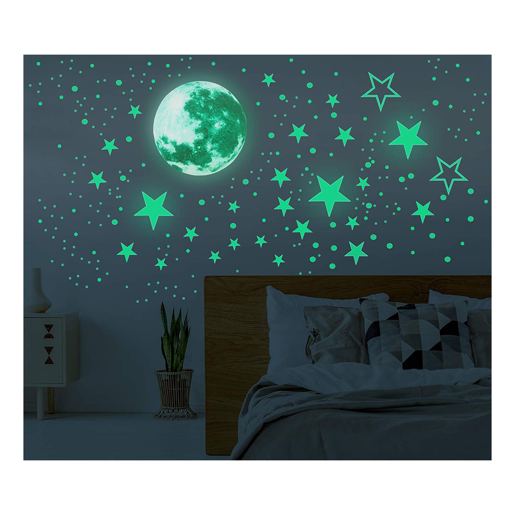 Custom Night Glow in The Dark Moon and Star Wall Stickers Adhesive Room Decor Ceiling Art Stickers for Kids Bedroom