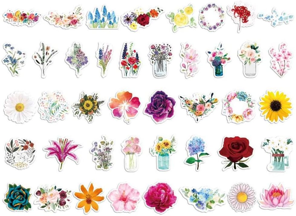 Cute Flower Stickers Pack for Water Bottle Vinyl Aesthetic Trendy Waterproof Sticker Decals for Hydroflask Laptop Scrapbooking