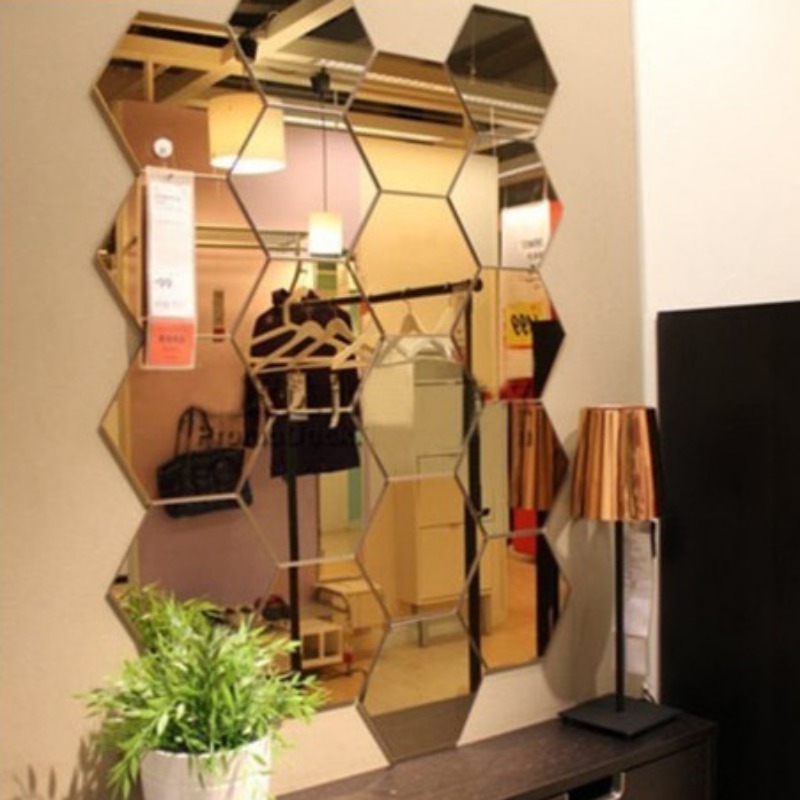 3D Mirror Sticker  Hexagonal Mirror DIY Wall Sticker Decoration Modern 3D TV Background Bathroom Wall sticker