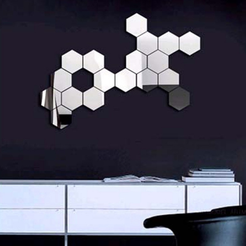 3D Mirror Sticker  Hexagonal Mirror DIY Wall Sticker Decoration Modern 3D TV Background Bathroom Wall sticker