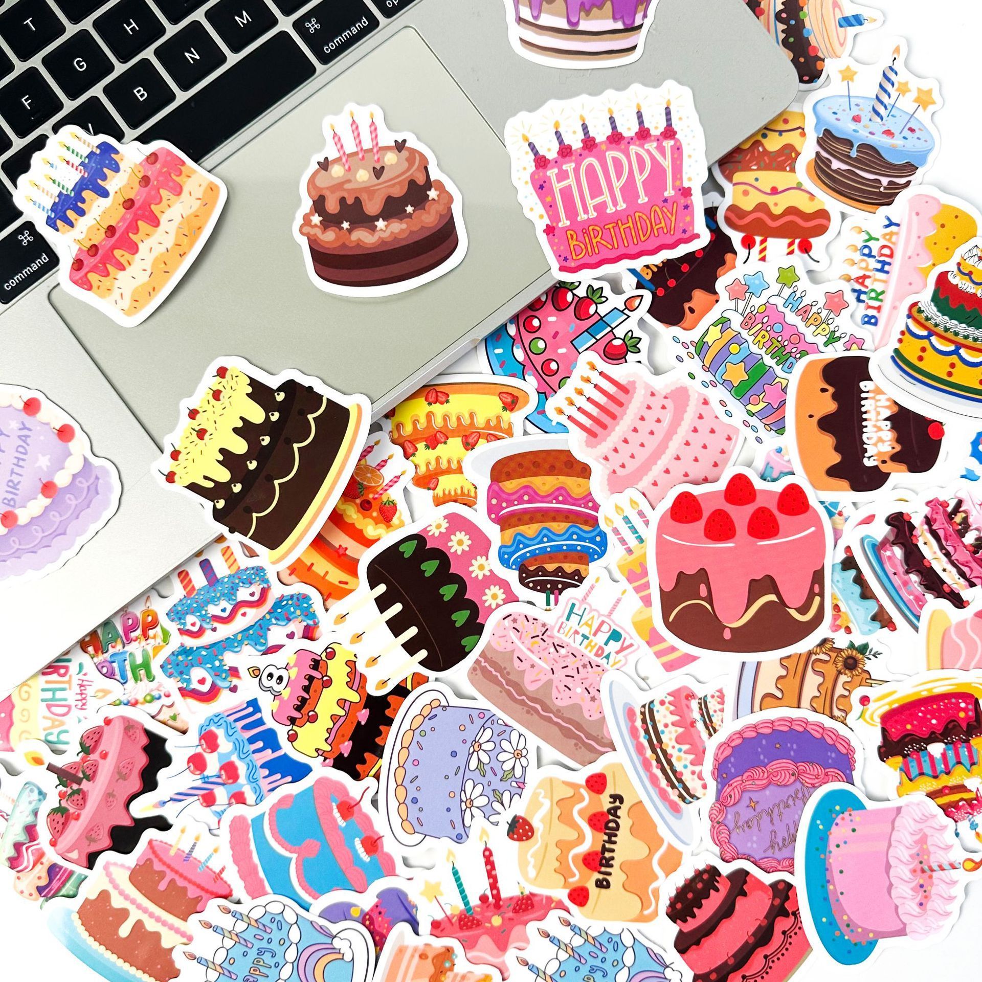 50Pcs Cake Stickers for Kids Water Bottle Laptop Birthday Party Decoration Art Sticker Gifts Motorcycle Luggage Guitar Decal