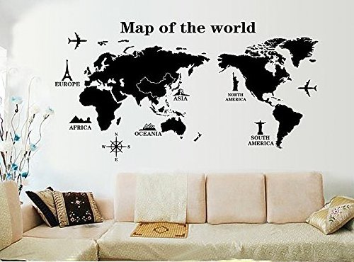 World Map Home Kids' Room Decor Removable World Map Wall Sticker,Self Adhesive Blackboard Sticker