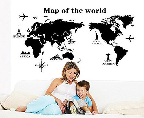 World Map Home Kids' Room Decor Removable World Map Wall Sticker,Self Adhesive Blackboard Sticker