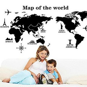 World Map Home Kids' Room Decor Removable World Map Wall Sticker,Self Adhesive Blackboard Sticker