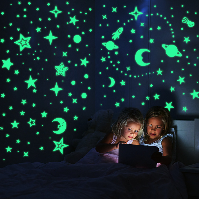 Luminous 3D Wall Sticker for Kids Room Bedroom Home Decoration Glow In The Dark Stars Moon Decal Fluorescent DIY Stickers