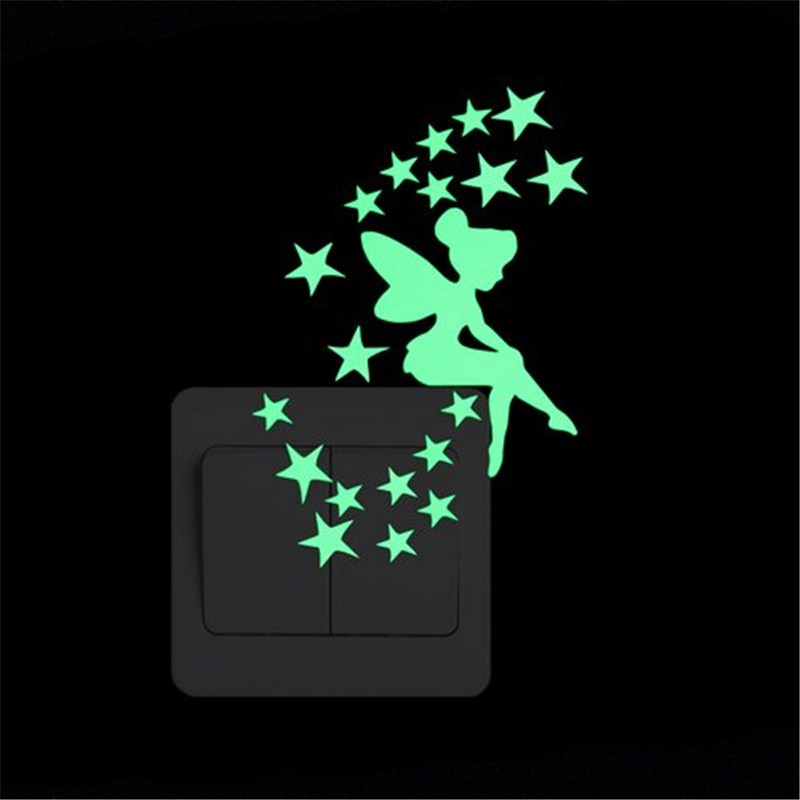 Cartoon Luminous Switch Stickers For Bedroom Walls Home Decoration Glow In The Dark Stars Moon