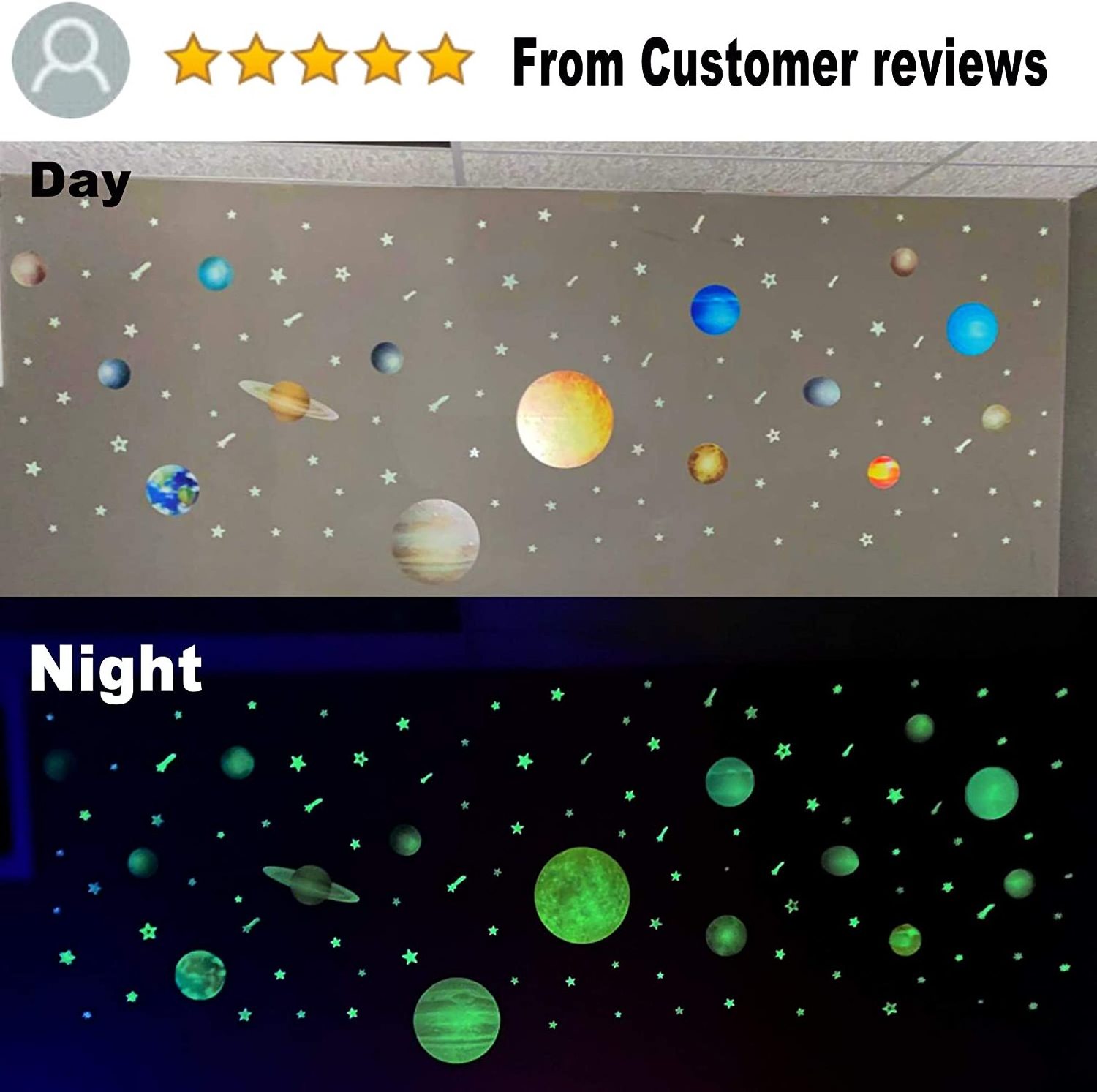 Myway Glow in The Dark Stars and Planets Stickers Bright Solar System Wall Ceiling Stickers Decals for Bedroom Home Decoration