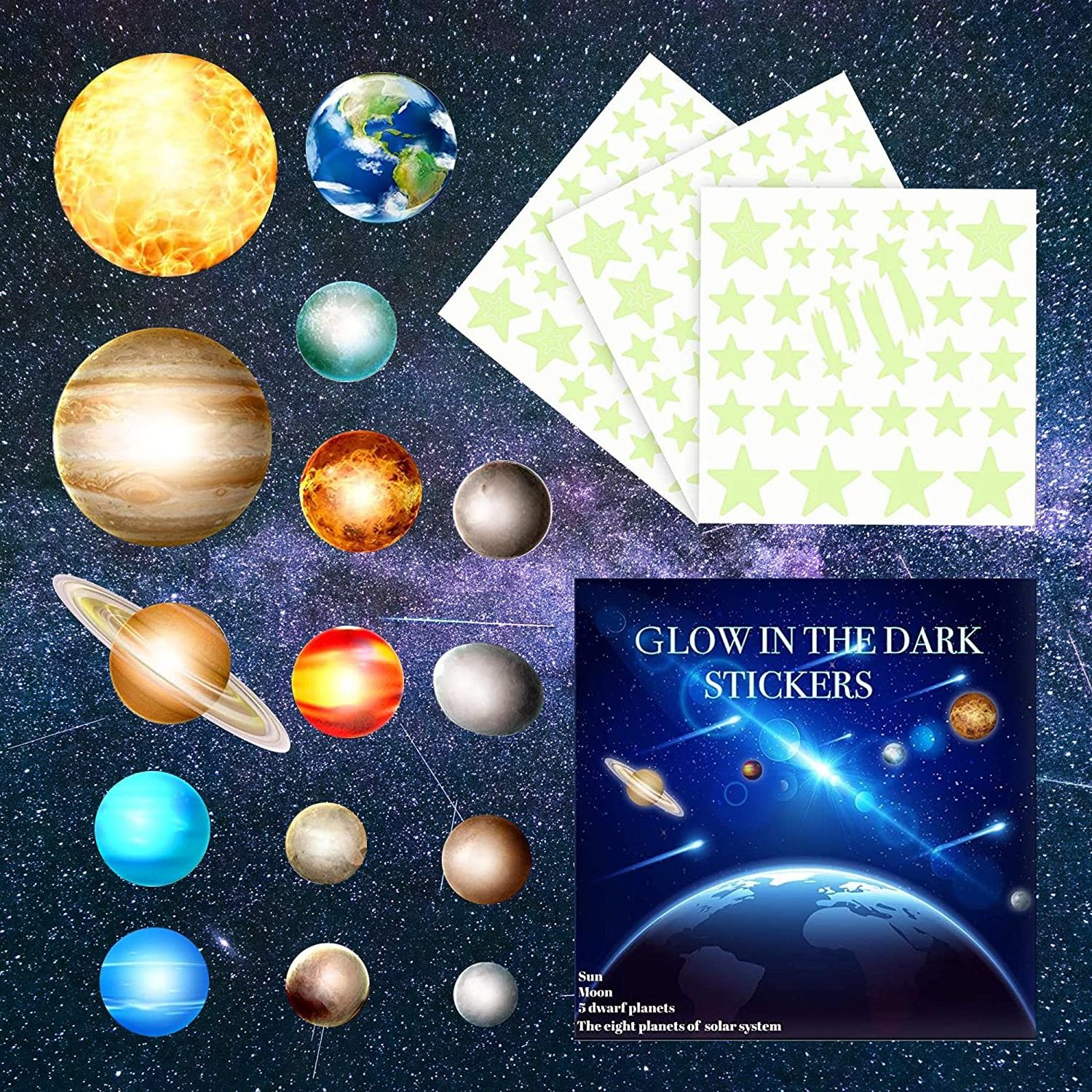 Myway Glow in The Dark Stars and Planets Stickers Bright Solar System Wall Ceiling Stickers Decals for Bedroom Home Decoration