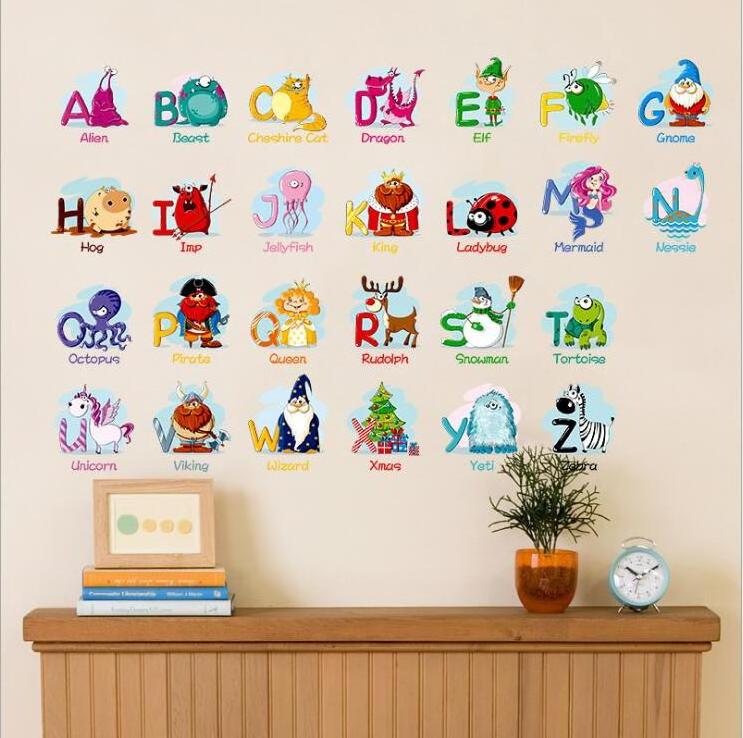 Myway Hot Sales Educational ABC Alphabet Baby Room Decoration Animals Wall Stickers