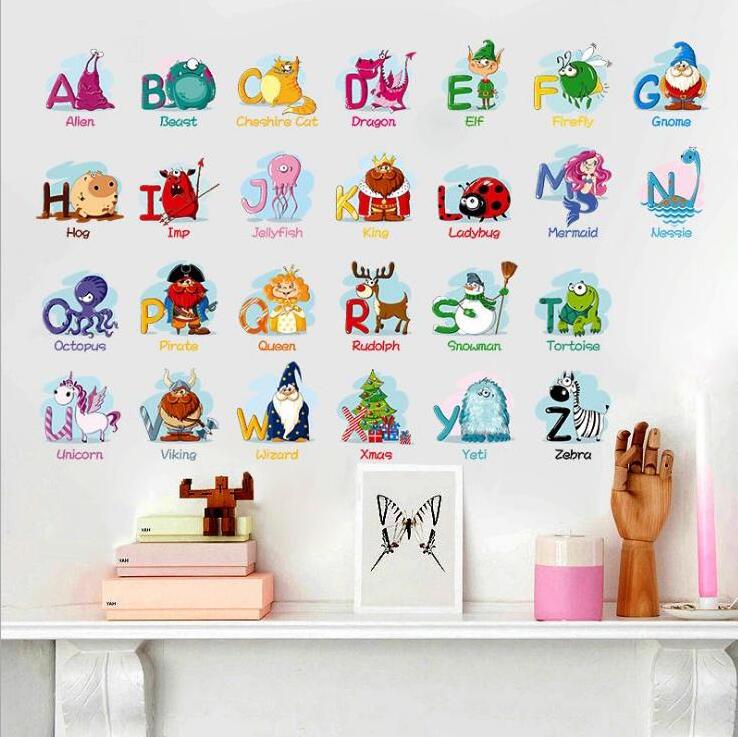 Myway Hot Sales Educational ABC Alphabet Baby Room Decoration Animals Wall Stickers