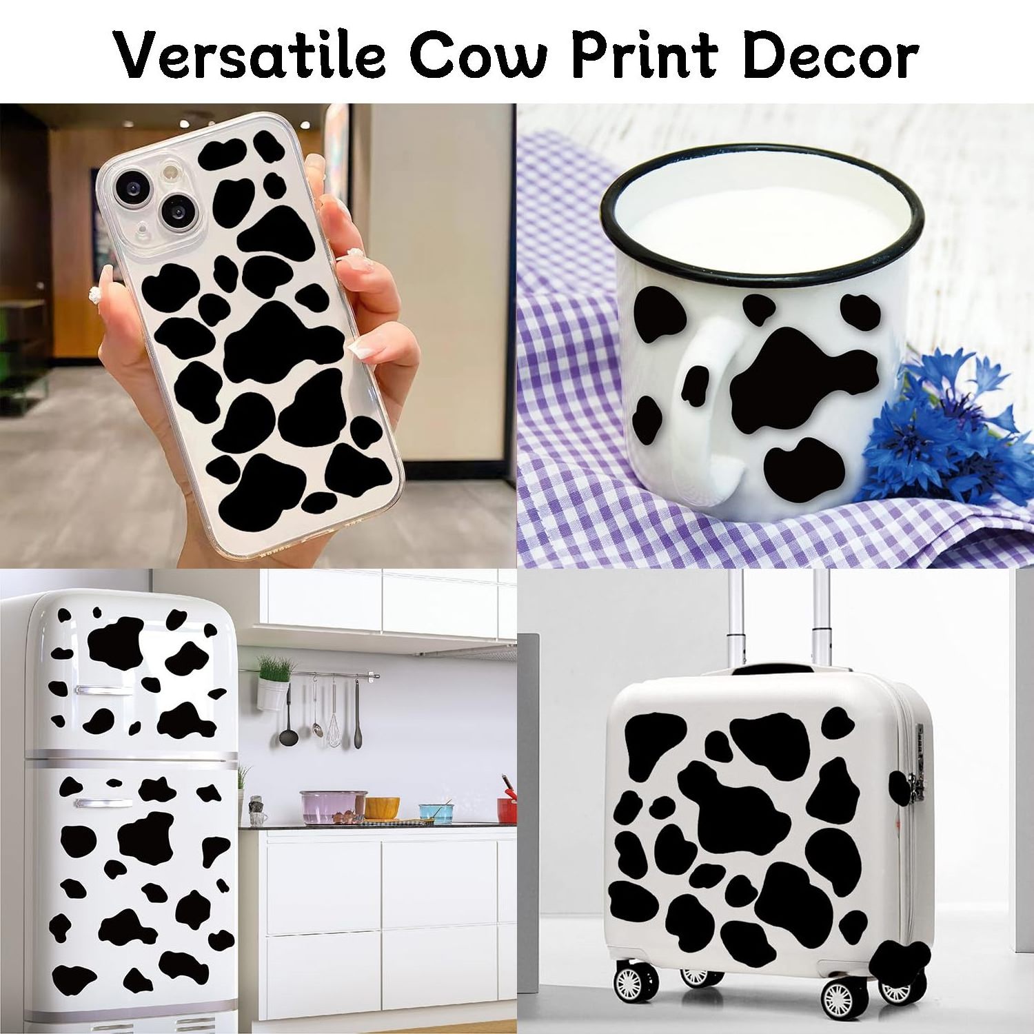 Waterproofs and Removable Custom PVC Sticker Cow Print Stickers | Cow Print Decor Decals for Wall Bedroom Living Room