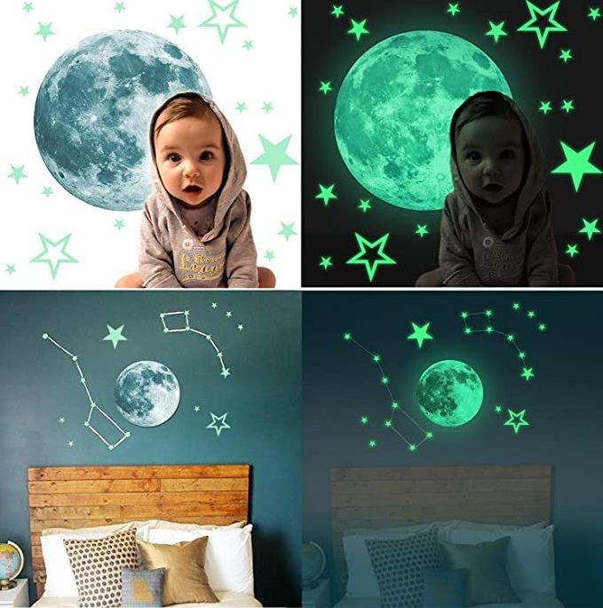 Custom Pvc Wall Stickers for Kids Room Night Glow in the Dark Stars and Moon Wall Decoration Modern 3D Sticker