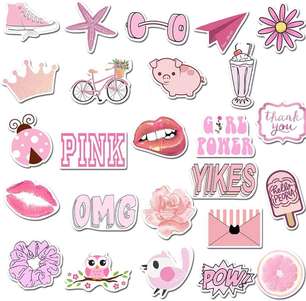 Waterproof Lovely Pink Stickers Vinyl for Trendy Kids Computer Skateboard Luggage Decal Patches Decal Kawaii Stickers