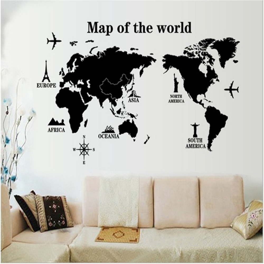 World Map Home Kids' Room Decor Removable World Map Wall Sticker,Self Adhesive Blackboard Sticker