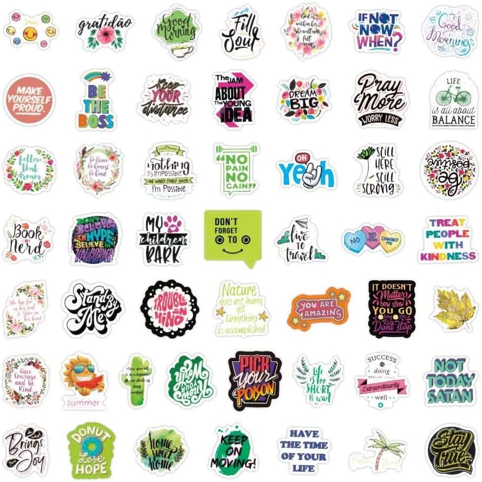 200Pcs Custom Positive Affirmation Motivational Vinyl Quotes Stickers for Water Bottle Adults Women Teens Kids