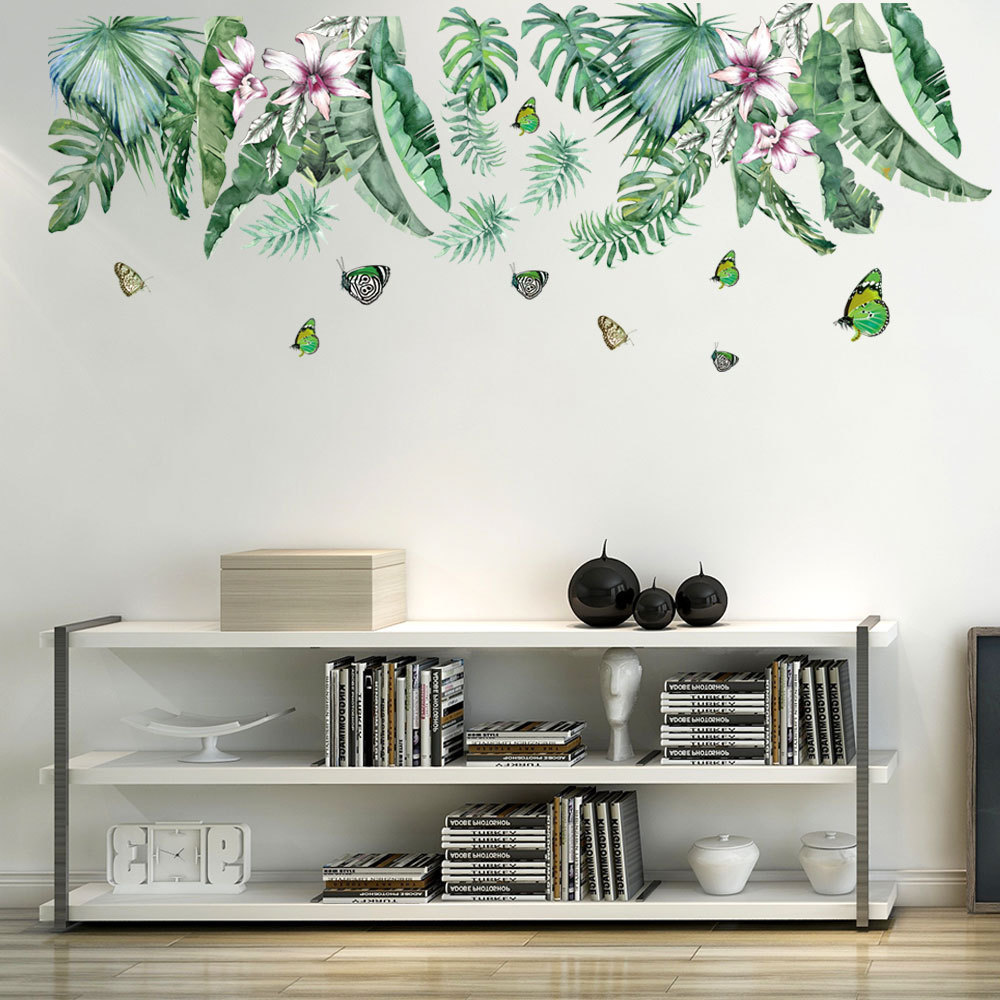 Green Flower Wall Stickers Decor Removable PVC Wall Stickers DIY Art for Kids Bedroom Living Room Home Decoration