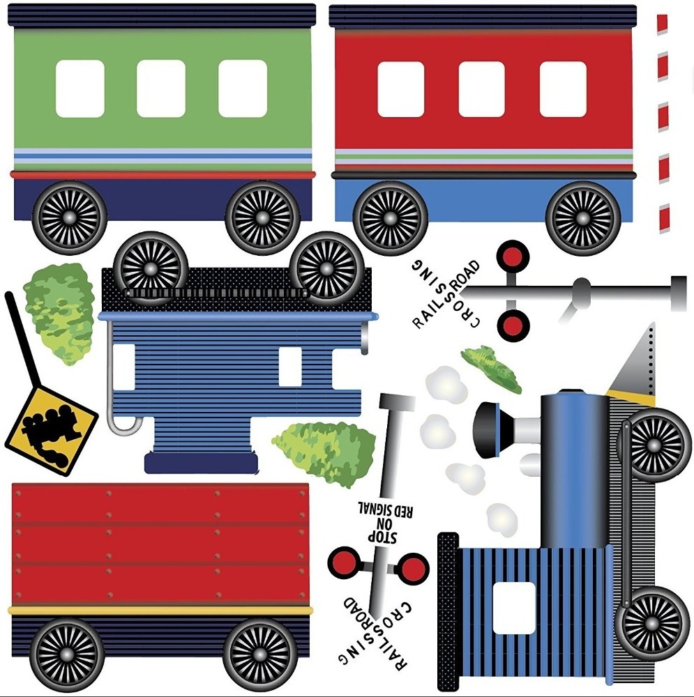 Red Caboose Train with Straight Railroad Track Movable Mural Wall Sticker Adhesive Fabric Wall Decal-Leaves removable stickers