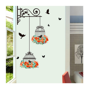 Colorful Flower birdcage Flying Birds Removable PVC Wall Stickers Decoration Creative Home Decor Decals Wallpaper Bedroom