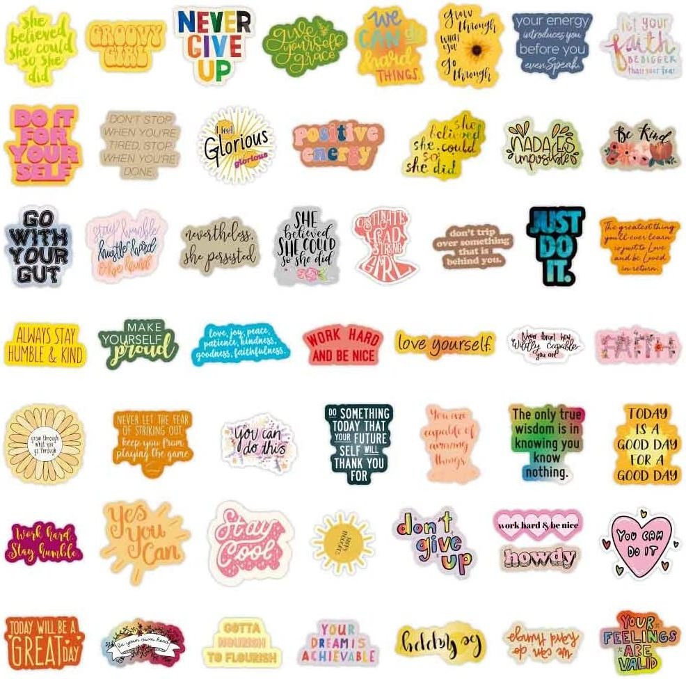 200Pcs Custom Positive Affirmation Motivational Vinyl Quotes Stickers for Water Bottle Adults Women Teens Kids